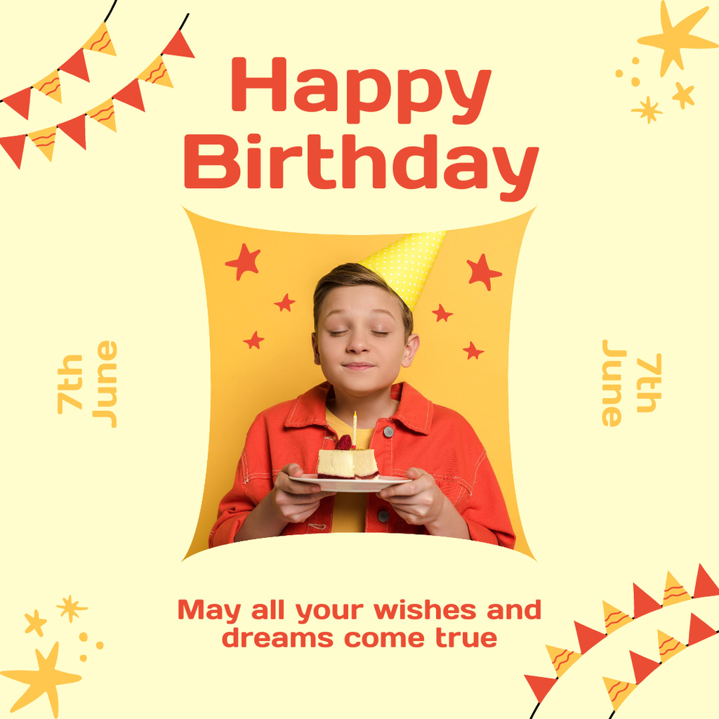 Birthday Greeting on Orange and Yellow Instagram Design Template