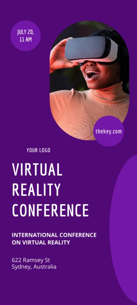 Virtual Reality Conference Announcement on Purple Invitation 9.5x21cm Tasarım Şablonu