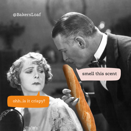 vicces pékség promóció a man holding baguette Instagram tervezősablon