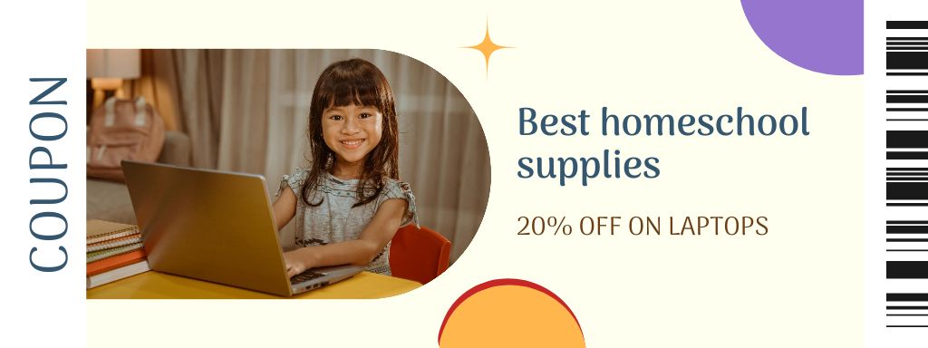 Little Asian Girl Offering Discount on Laptops Coupon Design Template