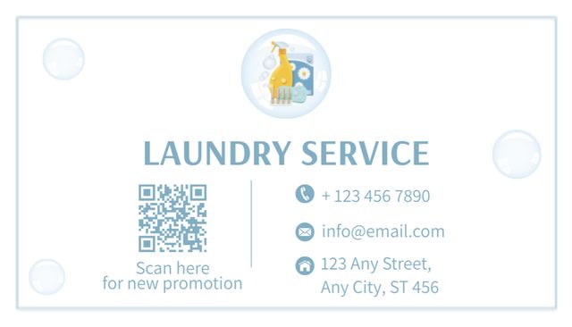 Offer of Laundry Services on Light Blue Business Card US Modelo de Design