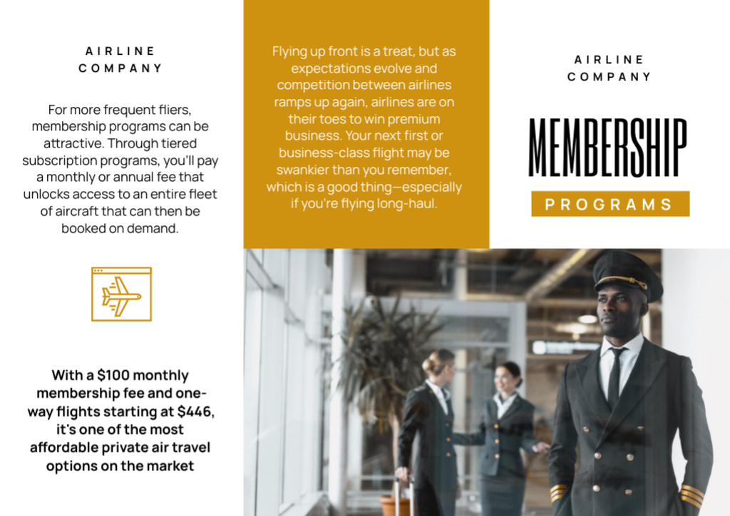 Airline Company Membership Offer with Multiracial Flight Crew Brochure Din Large Z-fold Design Template