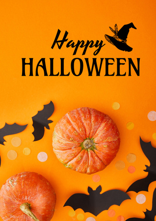Template di design halloween saluto con zucche e cappello della strega Poster