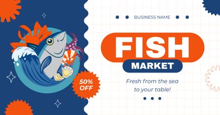 Plantilla de diseño de Descuento en alimentos del mercado de pescado Facebook AD 