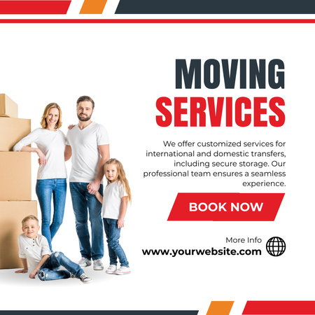 Platilla de diseño Moving Services Ad with Family near Boxes with Their Stuff Instagram