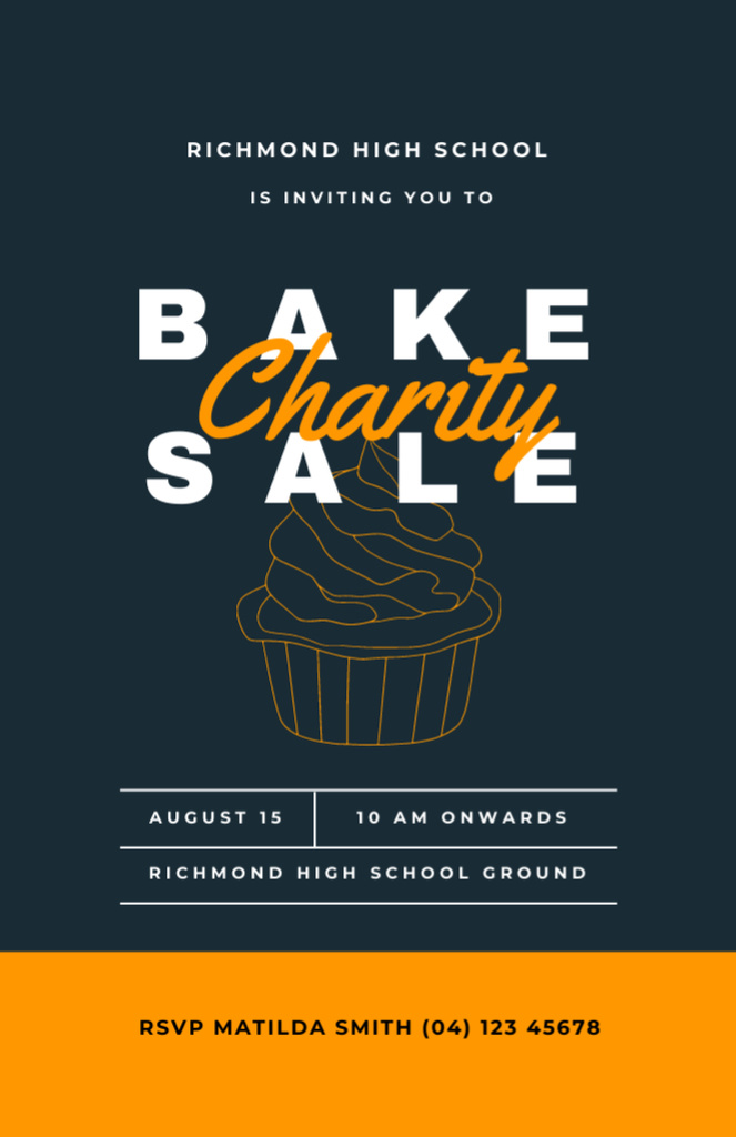 Platilla de diseño Charity Bake Sale With Yummy Cake Illustration Invitation 5.5x8.5in