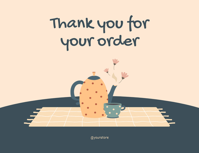 Designvorlage Thanking Text with Teapot and Cups of Tea für Thank You Card 5.5x4in Horizontal