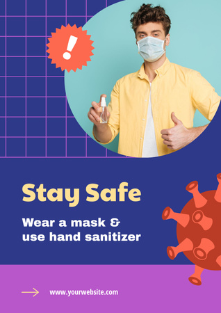 Ontwerpsjabloon van Poster van Jonge man met masker tijdens epidemie