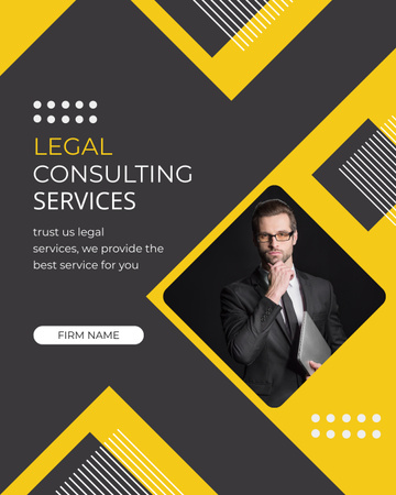 Anúncio de serviço de consultoria jurídica com empresário confiante Instagram Post Vertical Modelo de Design