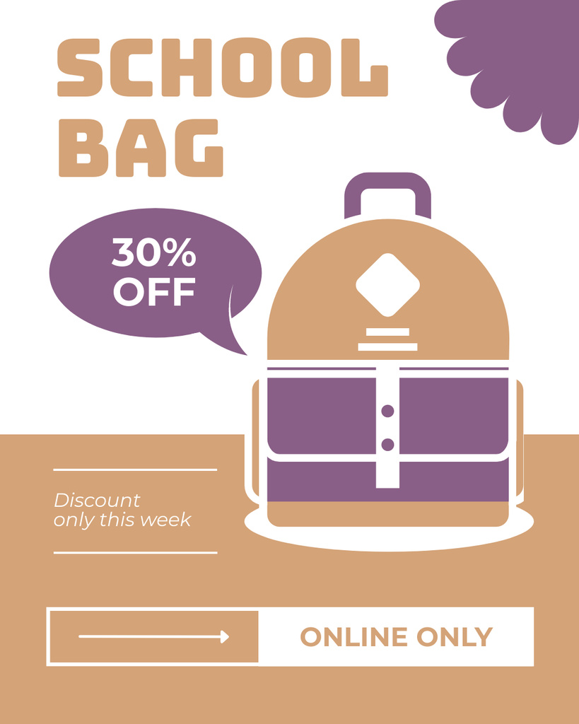 Discounts on School Bags with Beige Backpack Instagram Post Vertical – шаблон для дизайну