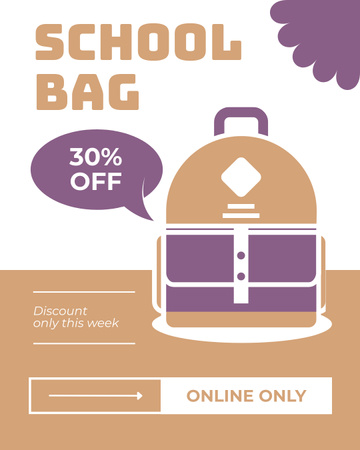 Discounts on School Bags with Beige Backpack Instagram Post Vertical Design Template