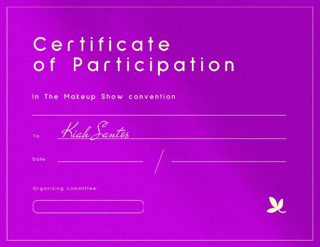 Award for participation in Makeup Show Convention Certificate Design Template