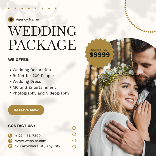 The cost of Wedding Package with Young Honeymooners Instagram tervezősablon