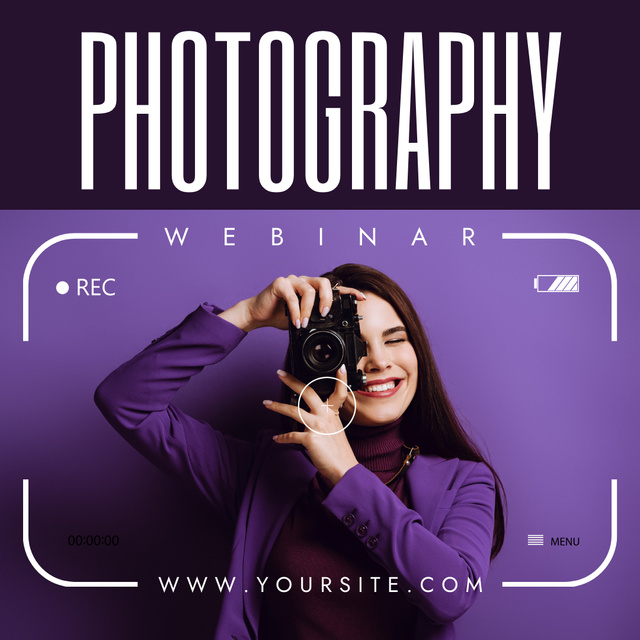 Szablon projektu Exciting Photography Webinar Announcement In Purple Instagram