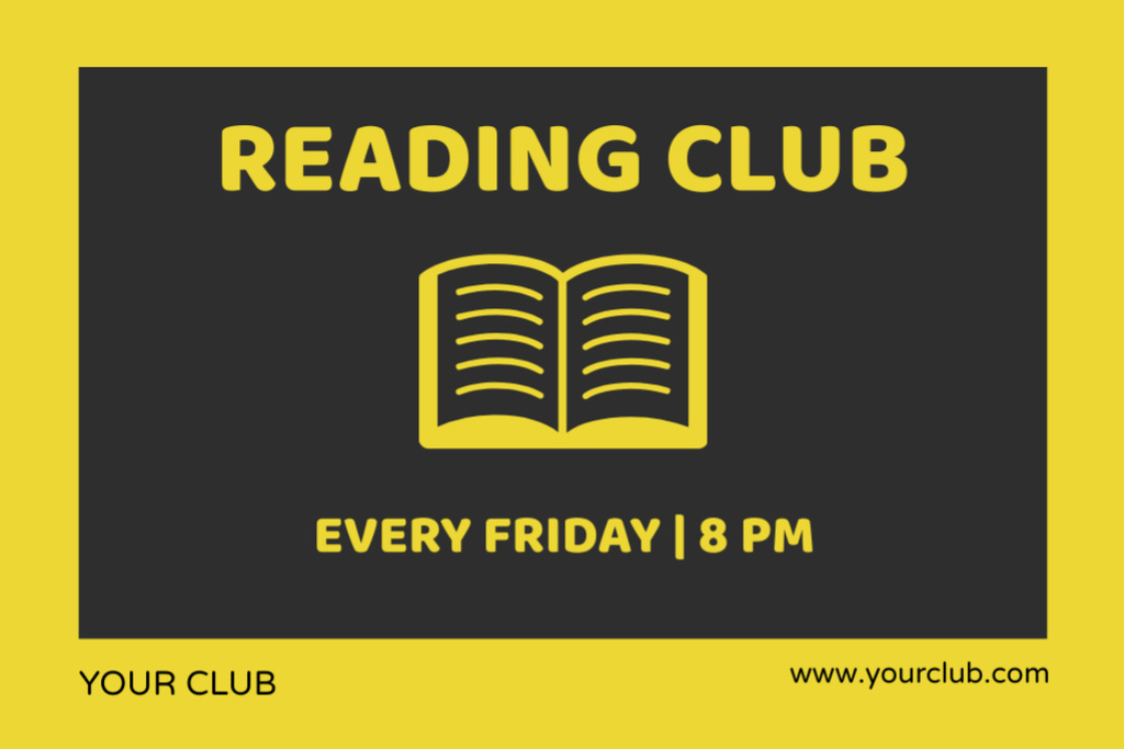 Book Club Invitation Yellow Postcard 4x6in Design Template