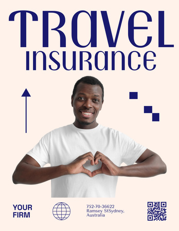 Plantilla de diseño de oferta de seguro de viaje con hombre afroamericano Poster 8.5x11in 