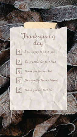 Template di design giorno del ringraziamento saluto con fogliame autunnale Instagram Story