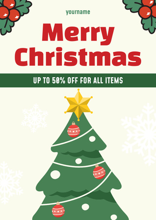 Christmas Greetings and Sale Announcement Poster Design Template