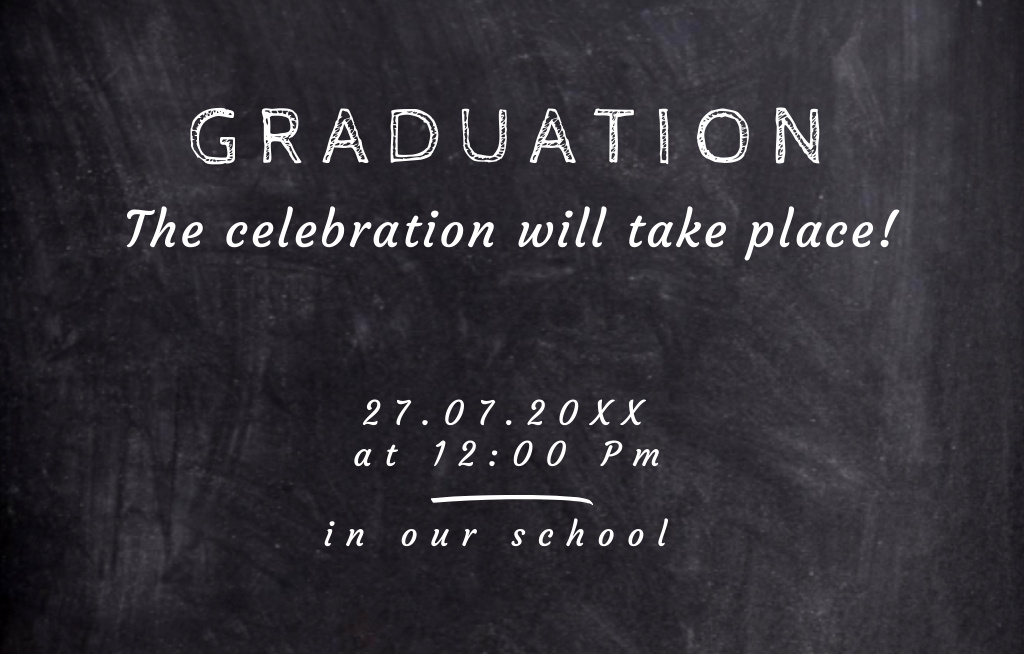 Graduation Celebration Announcement on Chalkboard Invitation 4.6x7.2in Horizontal Šablona návrhu