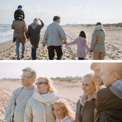 Big Happy Family walking on Beach