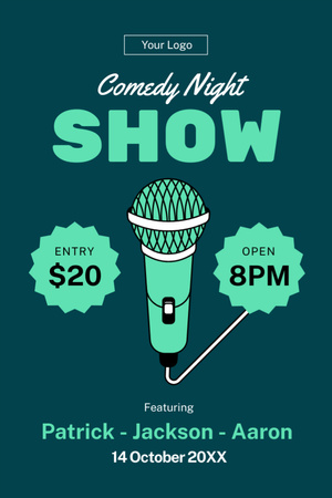 Stand-up Show Ad with Illustration of Microphone in Green Tumblr Design Template