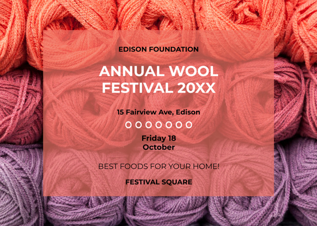 Knitting Festival Announcement with Bright Wool Yarn Skeins Flyer 5x7in Horizontal Design Template