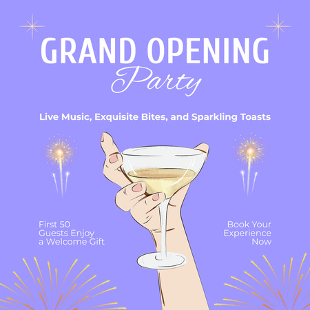 Party ünnepélyes megnyitó üdvözlő ajándékkal és foglalással Instagram AD tervezősablon