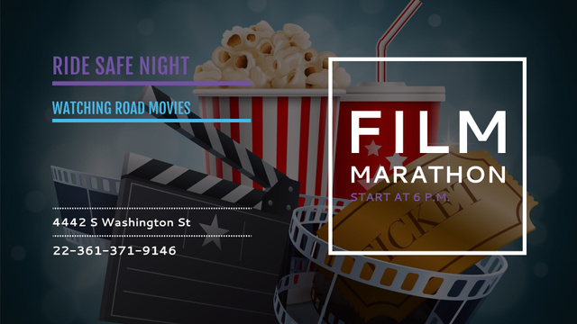 Film Marathon Night with popcorn FB event coverデザインテンプレート