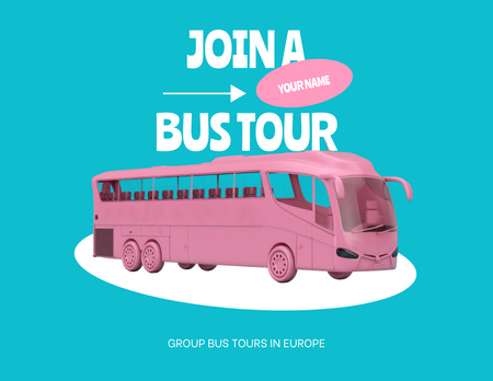 Illustration of Pink Travel Bus Flyer 8.5x11in Horizontal Design Template