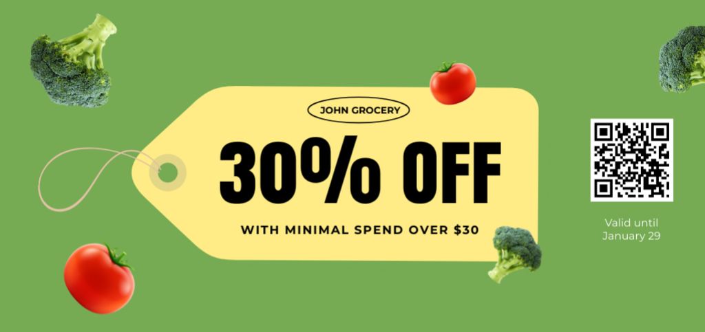 Template di design Groceries Discount With Fresh Tomatoes And Broccoli Coupon Din Large