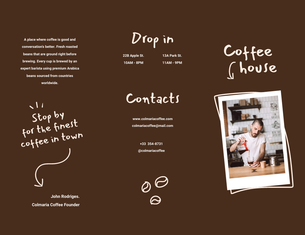 Coffee House Ad with Barista making Coffee Brochure 8.5x11inデザインテンプレート