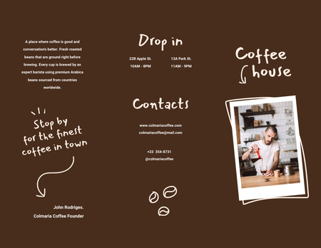 Designvorlage kaffeehausanzeige mit barista, der kaffee kocht für Brochure 8.5x11in