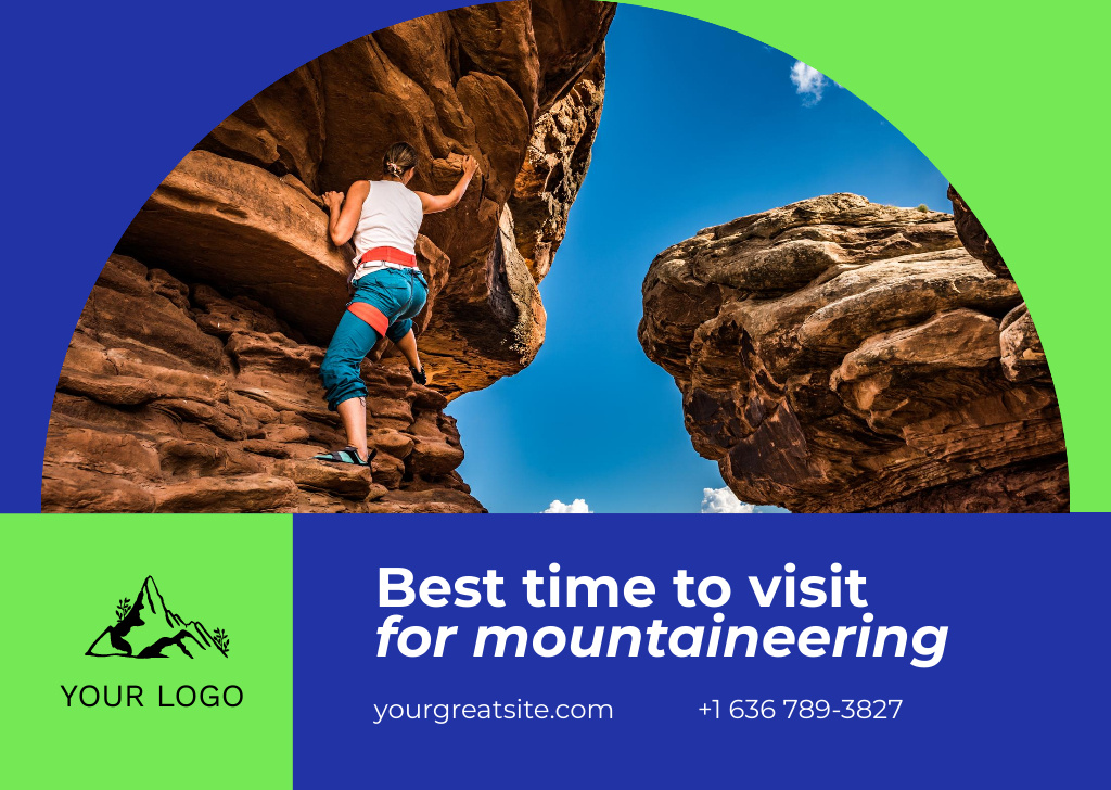 Climbing Spots Ad Blue and Green Card Design Template