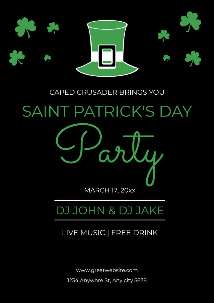 St. Patrick's Day Party Announcement with Hat in Black Poster Tasarım Şablonu