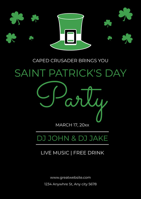 St. Patrick's Day Party Announcement with Hat in Black Poster Design Template
