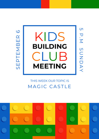 Kids Building Club Meeting Constructor Bricks Postcard A6 Vertical Design Template