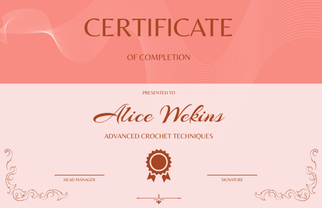 Certificate of Completion of Crochet Courses Certificate 5.5x8.5in Šablona návrhu
