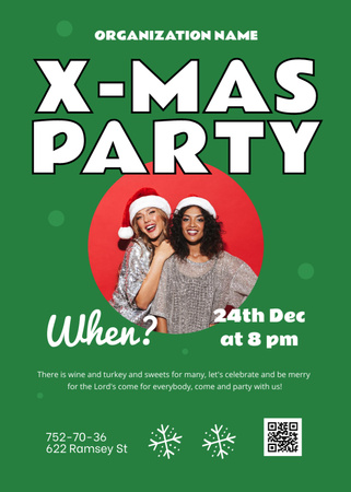 Women in Santa's Hats on Christmas Party Invitation Design Template
