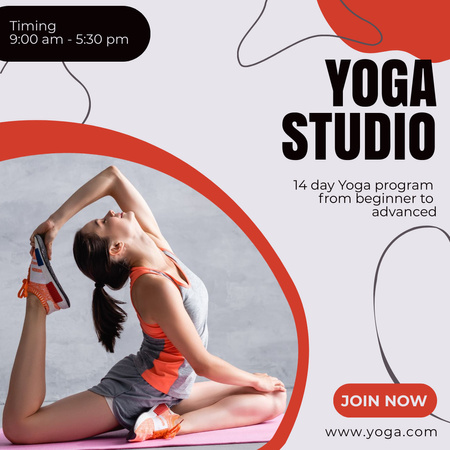 Yoga Studio Ad with Woman doing Exercise Instagramデザインテンプレート
