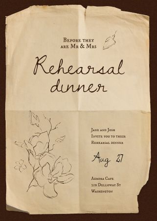 Rehearsal Dinner Announcement with Flowers Illustration Invitationデザインテンプレート