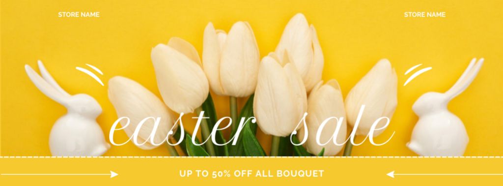 Plantilla de diseño de Easter Sale Announcement with Spring Tulips and Decorative Rabbits Facebook cover 