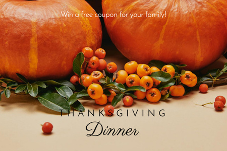 Thanksgiving Dinner with Pumpkins and Berries Flyer 4x6in Horizontal Design Template
