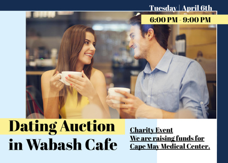 Dating Auction with Couple in Cafe Postcard 5x7in Design Template