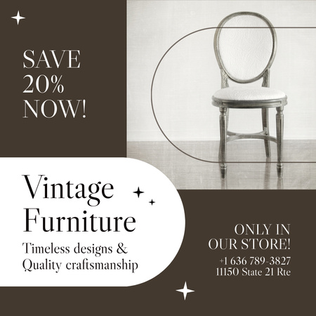 Ontwerpsjabloon van Animated Post van Beste kwaliteit vintage meubels tegen gereduceerde tarieven
