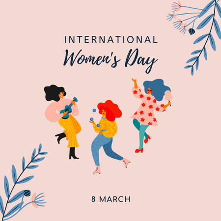 Beautiful Women on National Women's Day with Flowers Instagram Design Template