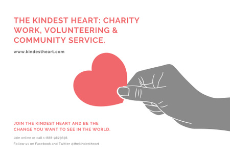 Charity Work with Heart in Grey Hand Poster B2 Horizontal Tasarım Şablonu