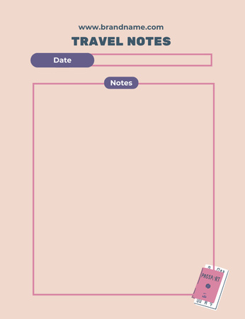 Simple Trip Planner with Diary on Pink Notepad 107x139mm Design Template