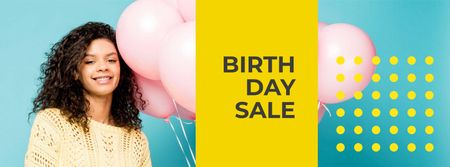 Birthday Sale Announcement with Smiling Girl Facebook cover Design Template