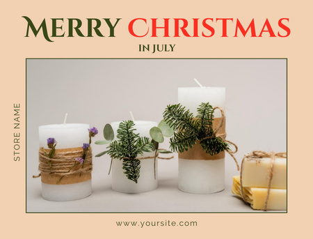 Home Decor Offer with Candles for Christmas in July Postcard 4.2x5.5in Design Template