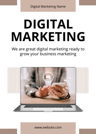 Marketing Agency Service Offering with Laptop Flayer Design Template